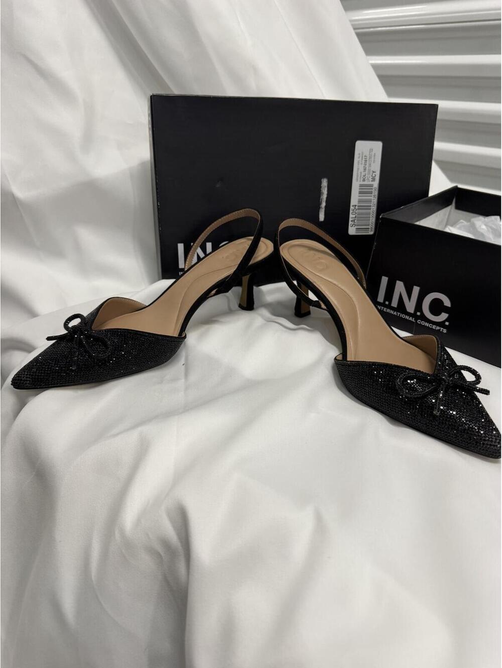 I.N.C. International Concepts Black Slingback Kitten Heel Pumps with Bow Detail - Picture 2 of 7